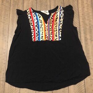 Savanna Jane Black flutter sleeves rayon rainbow leopard print top bloue S artsy